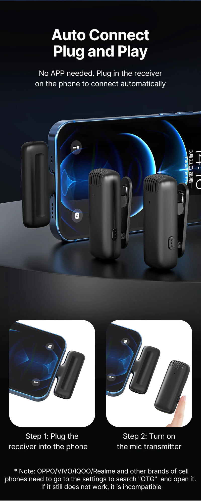 Microfone de lapela sem fio Ulanzi J12, conjunto de microfone de lapela para gravação de vídeo curto, mini microfone para iPhone 16, 15, 14, Android, transmissão ao vivo
