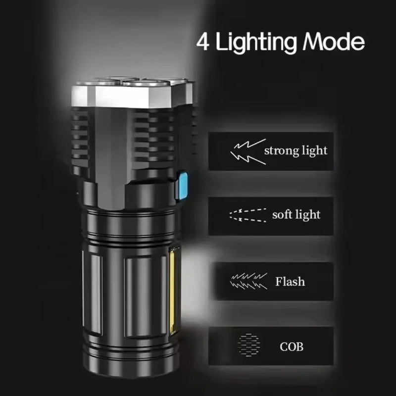 Lanterna LED Recarregável USB Cob Torch Potente e Alta Qualidade - Compacta Durável Multifuncional