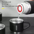 Caneca Kit Garrafa Térmica Vacuum Bottle Inox 500ml + Xícaras Bebidas Fria ou Quente