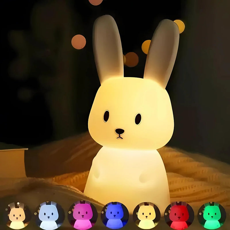 Mini Luminária Coelho Fofo - Abajur Led Silicone Touch Recarregável