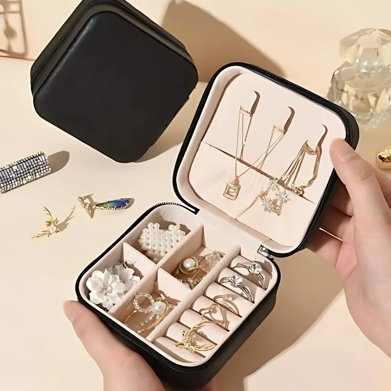 Porta Jóias Portátil Mini Maleta Estojo Organizador Brincos Colares Anéis Caixinha de Jóias Para Viagem Compacta