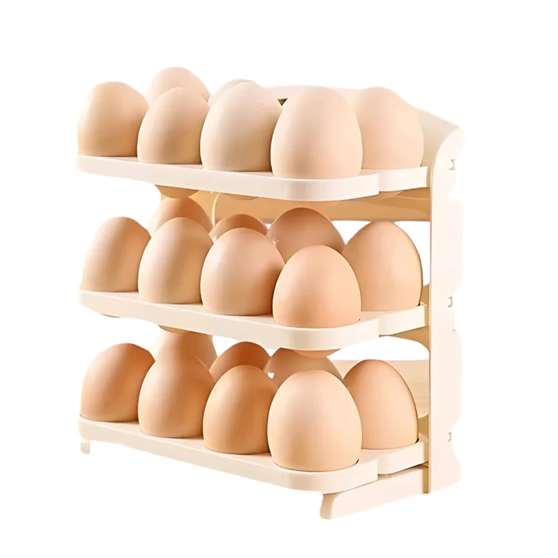 Suporte para porta de ovos de 3 andares com rodinhas para 24 ovos, dispensador de armazenamento e organizador de geladeira