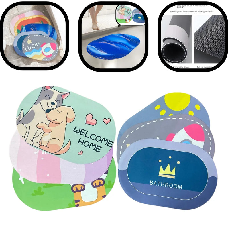 Design de carpete oval fofo multicolorido para banheiro absorvente de secagem rápida antiderrapante