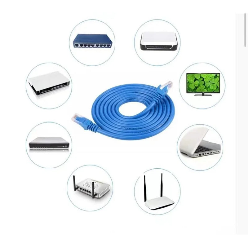 Cabo de rede Ethernet blindado RJ45 Cat5 azul de 2 m, 3 m, 5 m, 10 m e 15 m para internet, LAN, computador e modem.