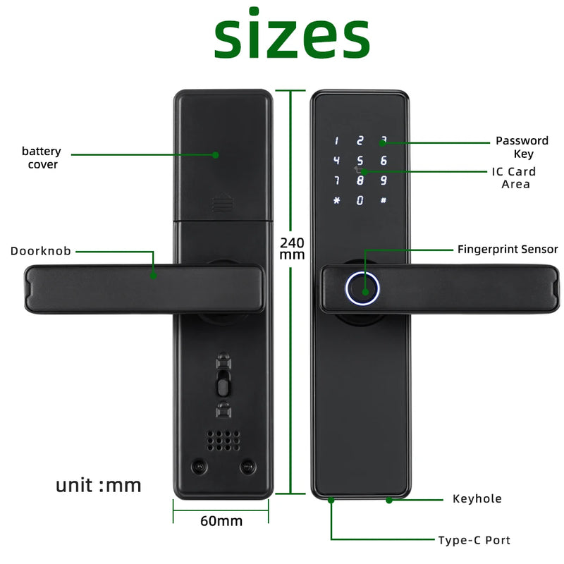 Fechadura eletrônica com impressão digital em 9 idiomas com aplicativo Tuya/cartão/código/chave desbloqueio RAYKUBE K20 Bluetooth