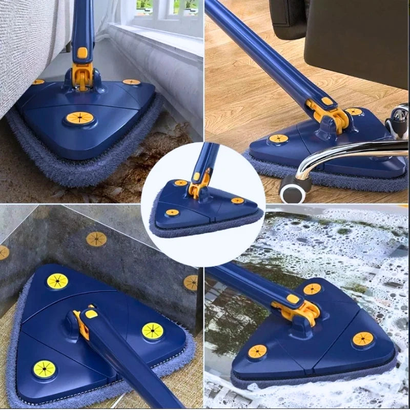 Mop Rodo De Limpeza Triangular, Giratório, Ajustável e Retrátil - Kit com 2 Panos de Mop