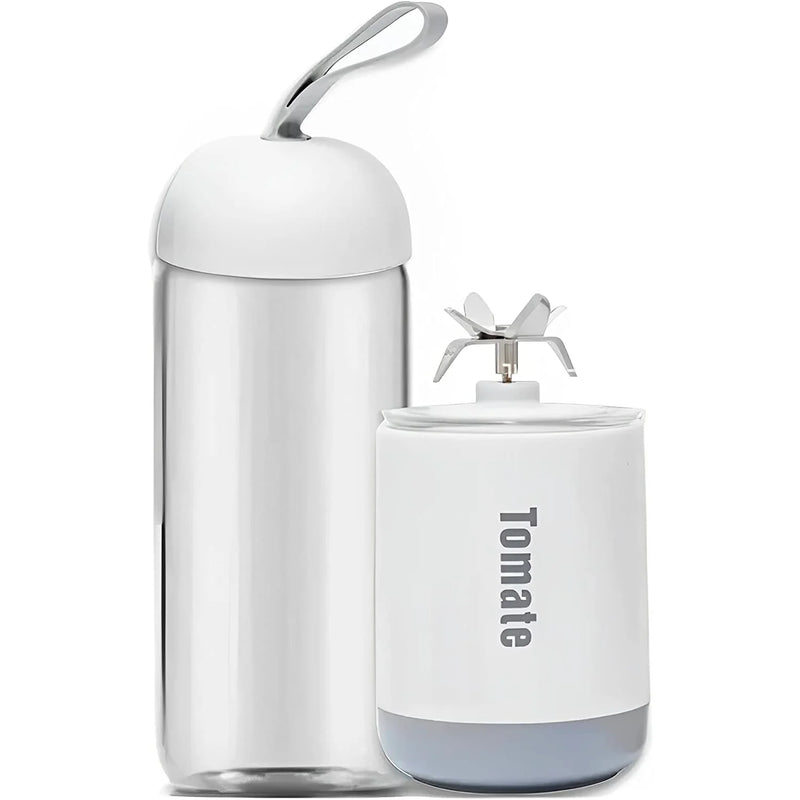 Mini Liquidificador Portátil de Vidro 330ml com 6 Lâminas em Aço Inoxidável, Recarregável, USB, Espremedor de Gelo Maz-007 - Branco, Rosa e Azul