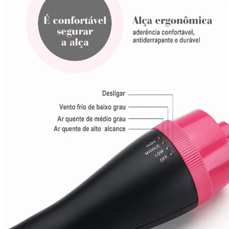 Escova Elétrica Secadora e Modeladora de Cabelo com Ar Quente 3 em 1