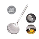 Kit 3 Utensilios de Cozinha em Inox. Escumadeira + Concha de Feijão + Pegador de Massa