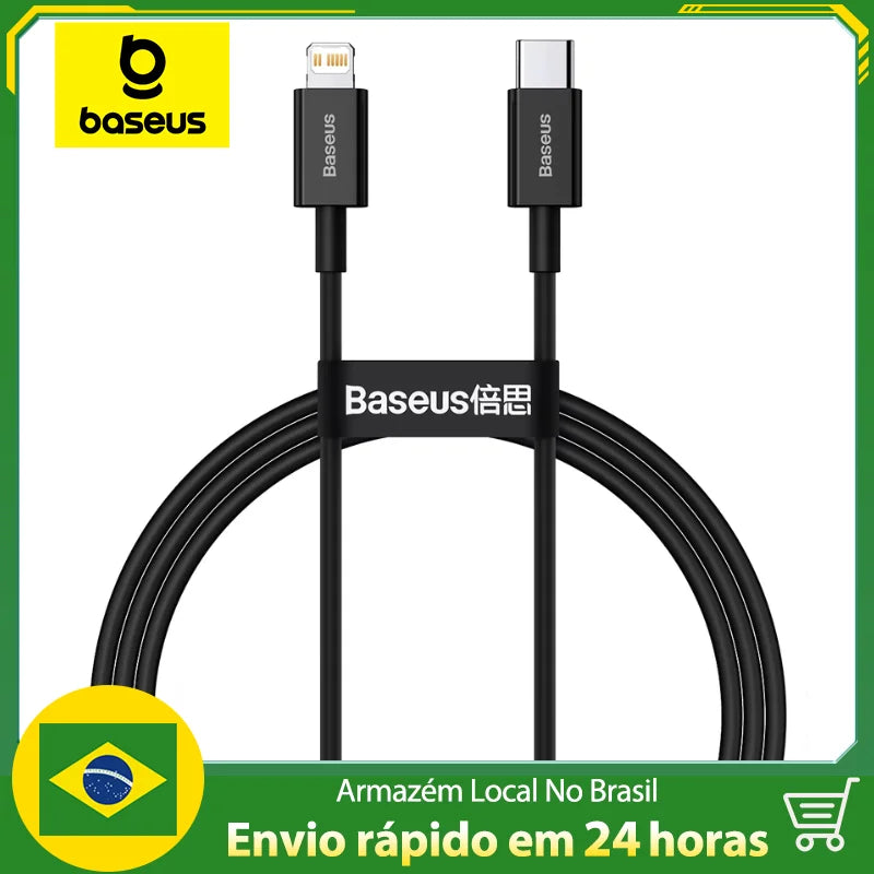 Cabo USB C Baseus Superior Series para Lightning 20 W PD para iPhone 14, 13, 12 Pro Max, cabo de carregamento rápido