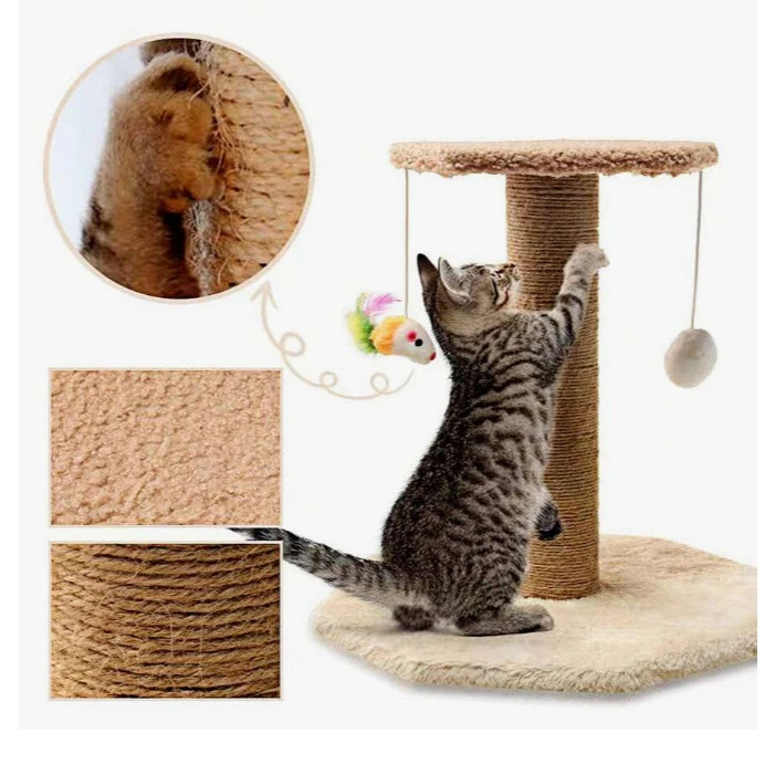 Arranhador Para Gatos Escalador Poste com Brinquedo Gato Duplo Exclusivo Cor Bege(23-19)