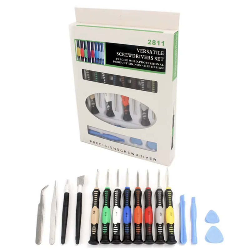 Kit de ferramentas com 16 peças para abrir e reparar celulares iPhone e Android. Ferramentas práticas, compactas e essenciais para manutenção.