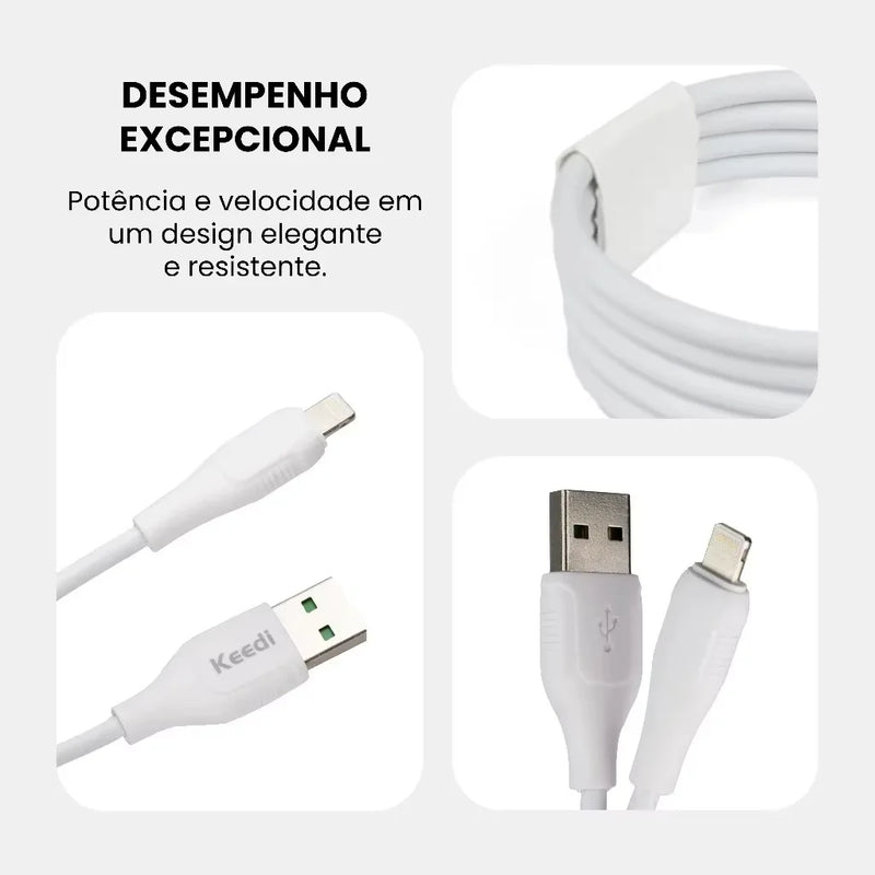 Cabo carregador universal Keedi 1 Metro Tipo C V8 USB Lightning para celular Smartphone Tablet Android iPhone Carregamento rápido Sincronização