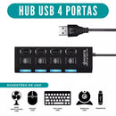 Hub USB com 4 Entradas USB 2.0 de Alta Velocidade com Botão Liga/Desliga
