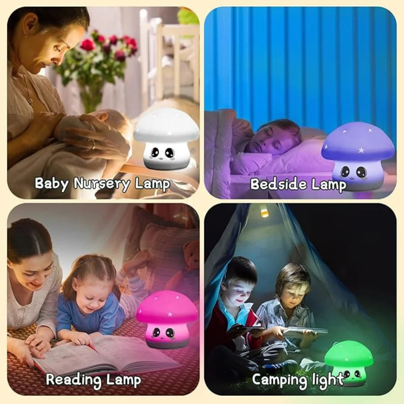 Mini Luminária Cogumelo Fofo Abajur Led Silicone Touch Recarregável