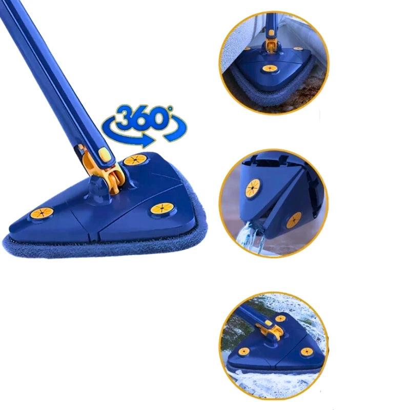 Mop Rodo De Limpeza Triangular, Giratório, Ajustável e Retrátil - Kit com 2 Panos de Mop