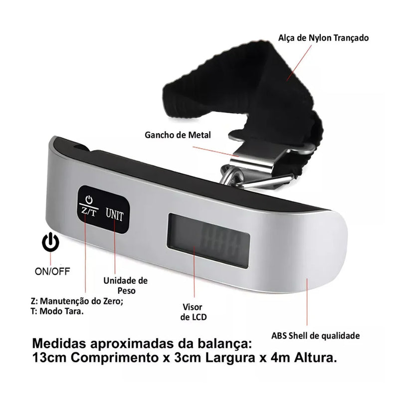 Balança Eletronica Bagagem Digital Mão Com Gancho Mala 50kg