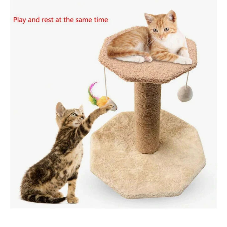 Arranhador Para Gatos Escalador Poste com Brinquedo Gato Duplo Exclusivo Cor Bege(23-19)