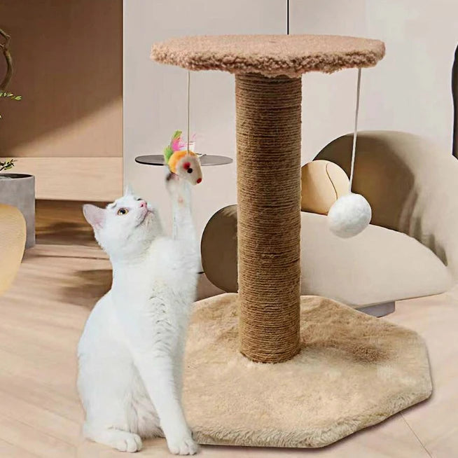 Arranhador Para Gatos Escalador Poste com Brinquedo Gato Duplo Exclusivo Cor Bege(23-19)