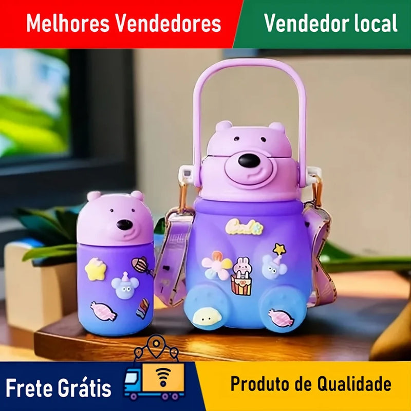KIT Garrafas de Água 900ML + 200ML Infantil de Urso
