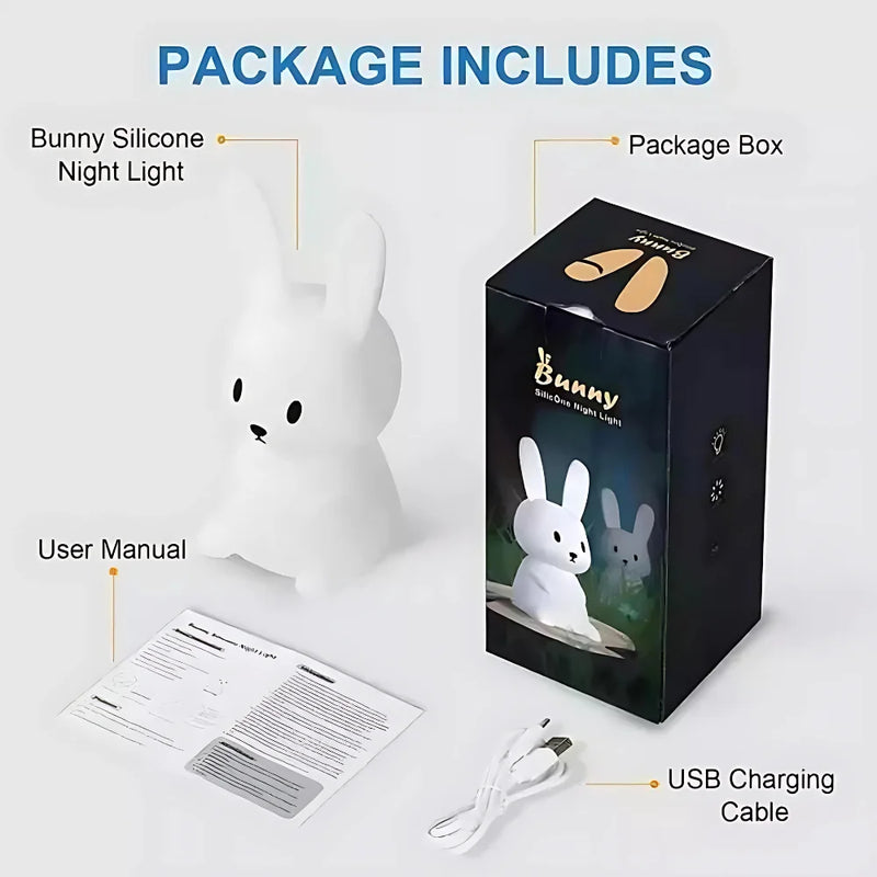 Mini Luminária Coelho Fofo - Abajur Led Silicone Touch Recarregável