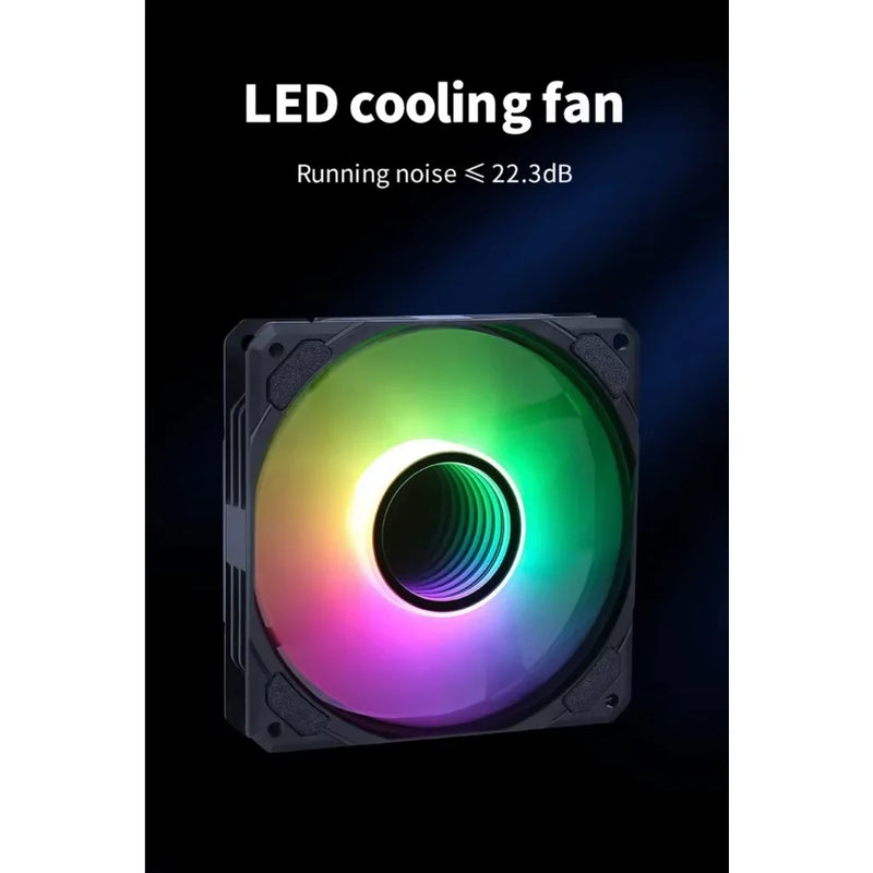 Cooler com ventoinha ARGB LED de 120 mm para gabinete de PC gamer, resfriamento super silencioso, iluminação eficiente, personalizável e de alto desempenho.