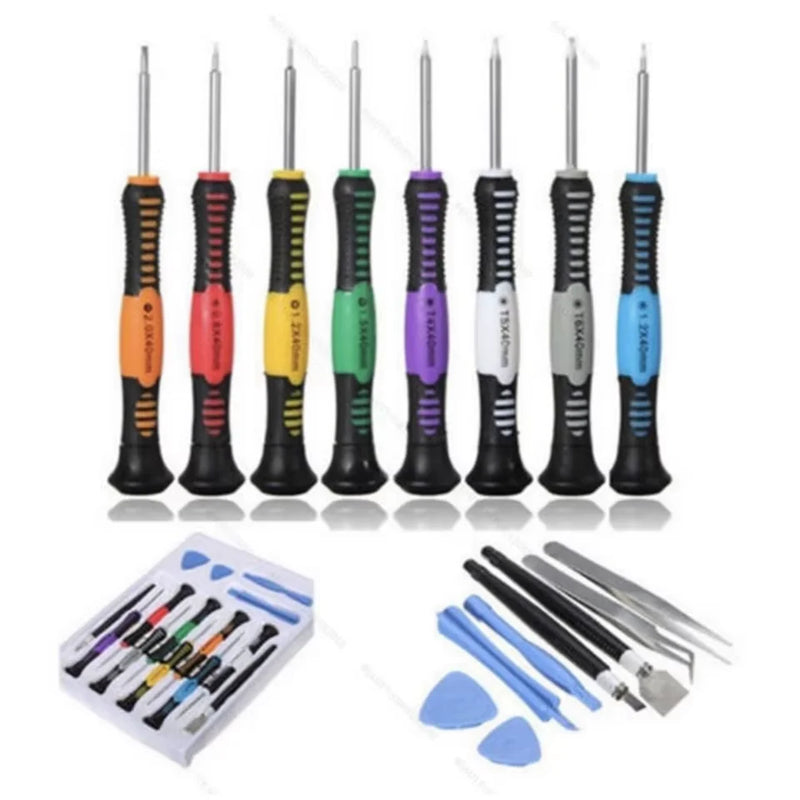 Kit de ferramentas com 16 peças para abrir e reparar celulares iPhone e Android. Ferramentas práticas, compactas e essenciais para manutenção.