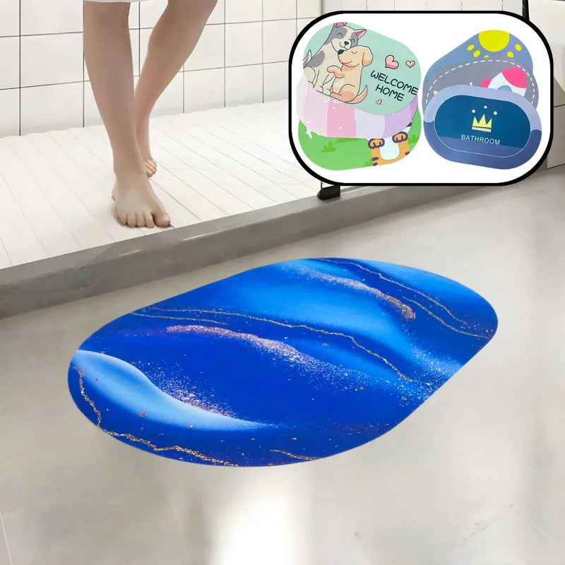 Design de carpete oval fofo multicolorido para banheiro absorvente de secagem rápida antiderrapante