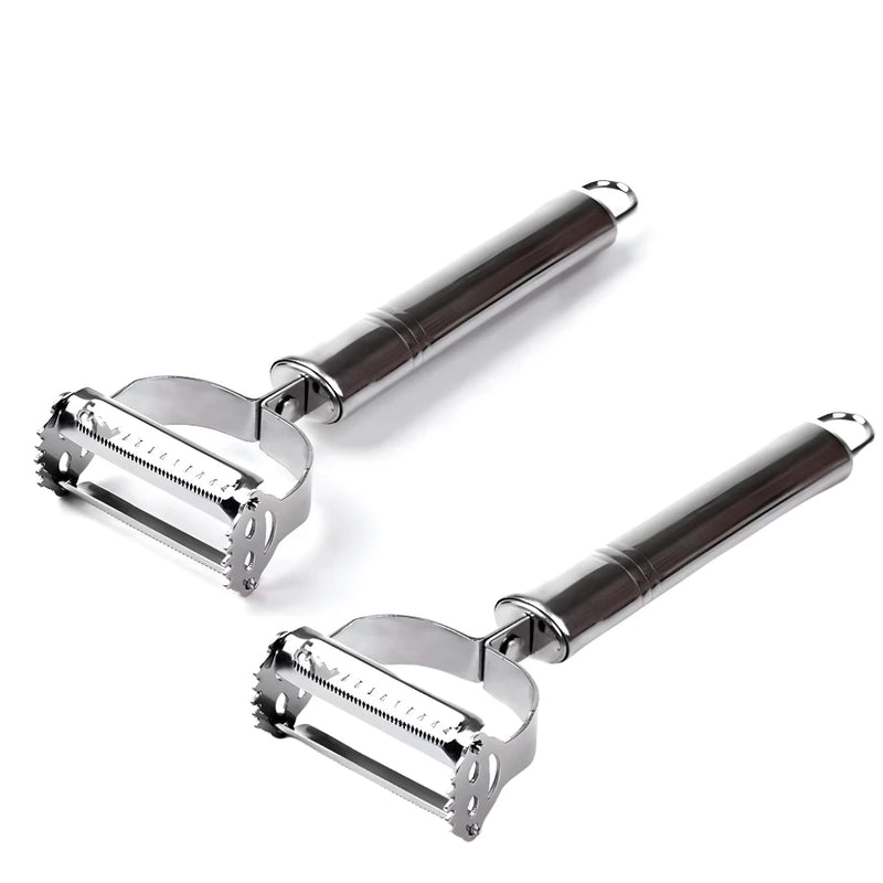 Kit Descascador e Cortador de Frutas com Lâmina Dupla em Aço Inox 3 Peças para Vegetais