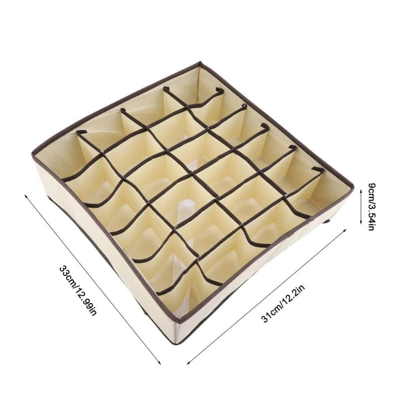 Organizador de gavetas com 24 divisões para roupas portáteis, dobragem de roupas e organização interna de objetos.