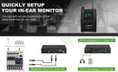 Sistema sem fio PTM-10 para monitoramento intra-auricular, com transmissor de áudio estéreo UHF e receptor de corpo 900MHz/500MHz, em metal Phenyx pro.