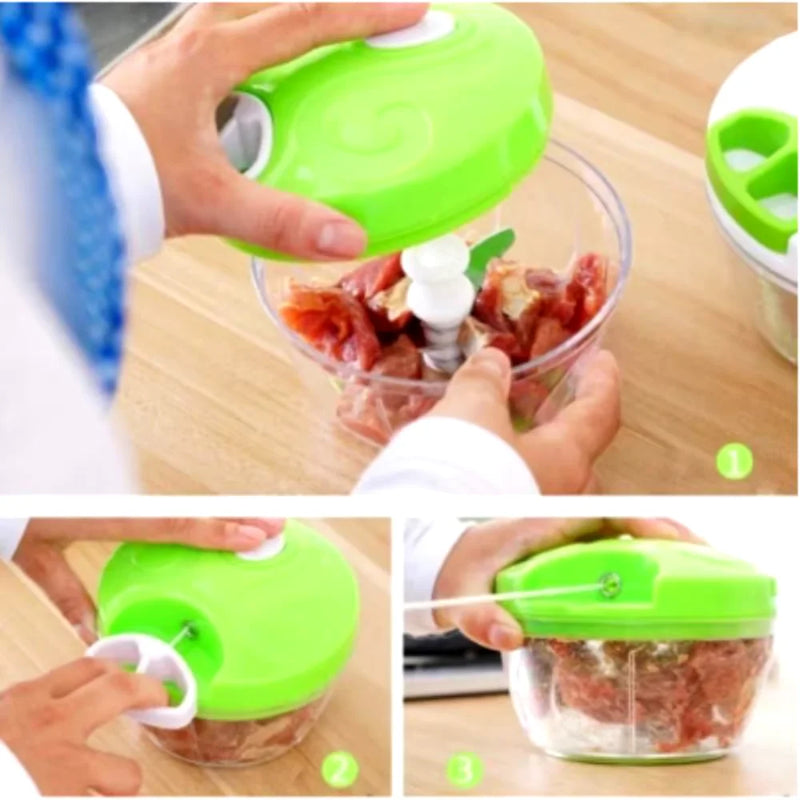 Processador de alimentos manual multifuncional de aço inoxidável com 3 lâminas premium