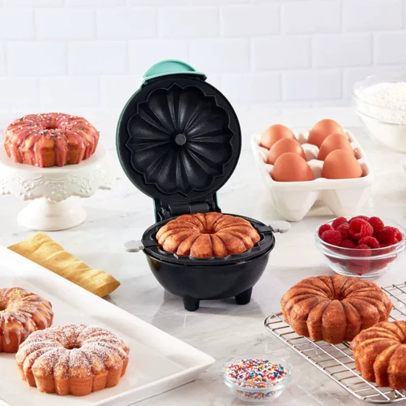 Mini Máquina Elétrica de Bolo e Doces Bundt Waffle com Superfície Antiaderente Fácil de Usar e Lavar