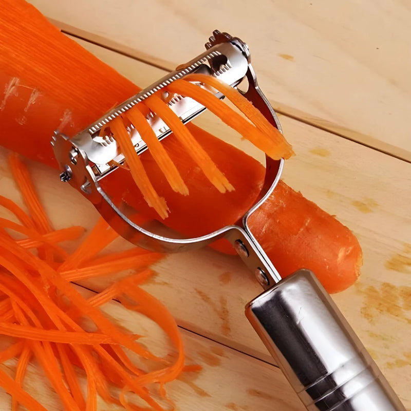 Kit Descascador e Cortador de Frutas com Lâmina Dupla em Aço Inox 3 Peças para Vegetais