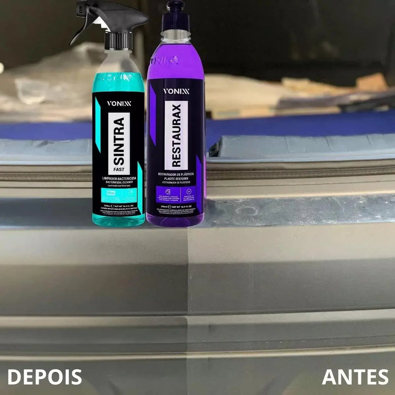 Kit Produtos para Limpeza e Hidratação de Painel Plástico Borracha Sintra Fast Restaurax Pincel Aplicador Pano Luva Vonixx