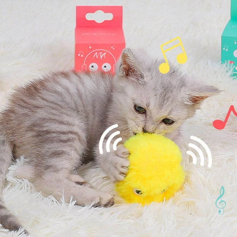 Bola de brinquedo inteligente de pelúcia para gatos, brinquedo elétrico interativo para treinamento de animais de estimação, produto com som e toque