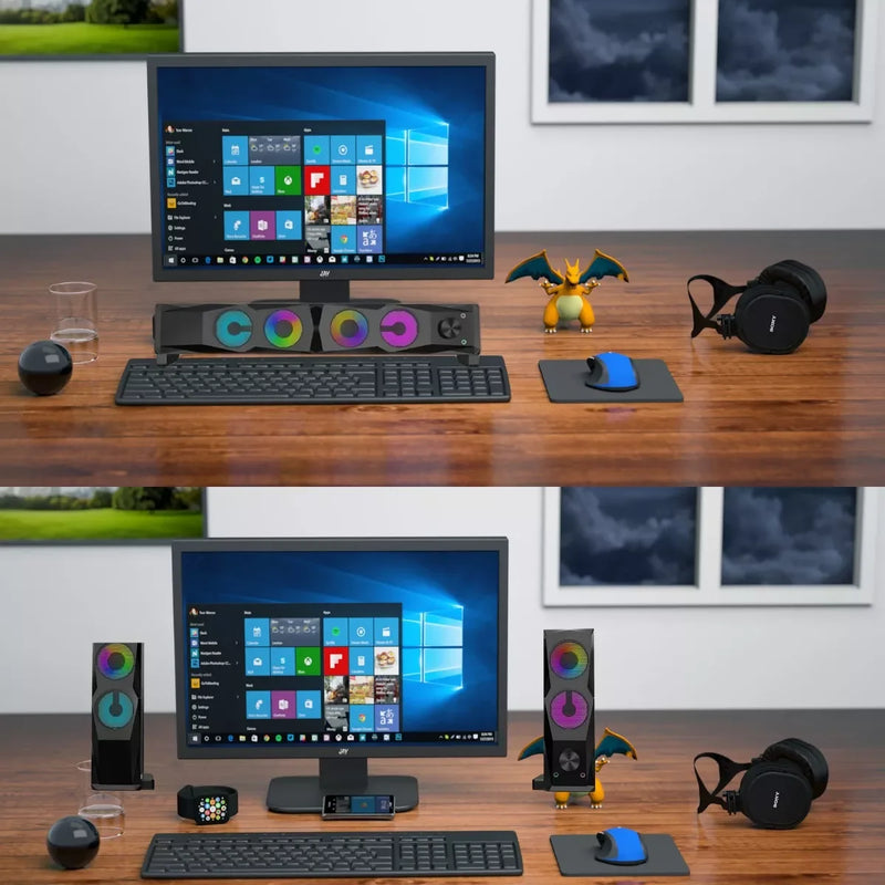 Caixa de som Gamer LED Subwoofer para PC, Notebook - Som estéreo de alta qualidade para jogos Música Ambiente e Conexão USB
