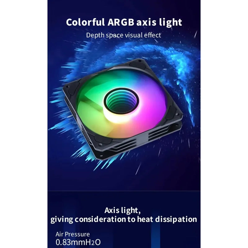 Cooler com ventoinha ARGB LED de 120 mm para gabinete de PC gamer, resfriamento super silencioso, iluminação eficiente, personalizável e de alto desempenho.