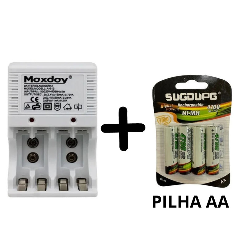 Kit Carregador de Pilhas e Baterias Recarregáveis