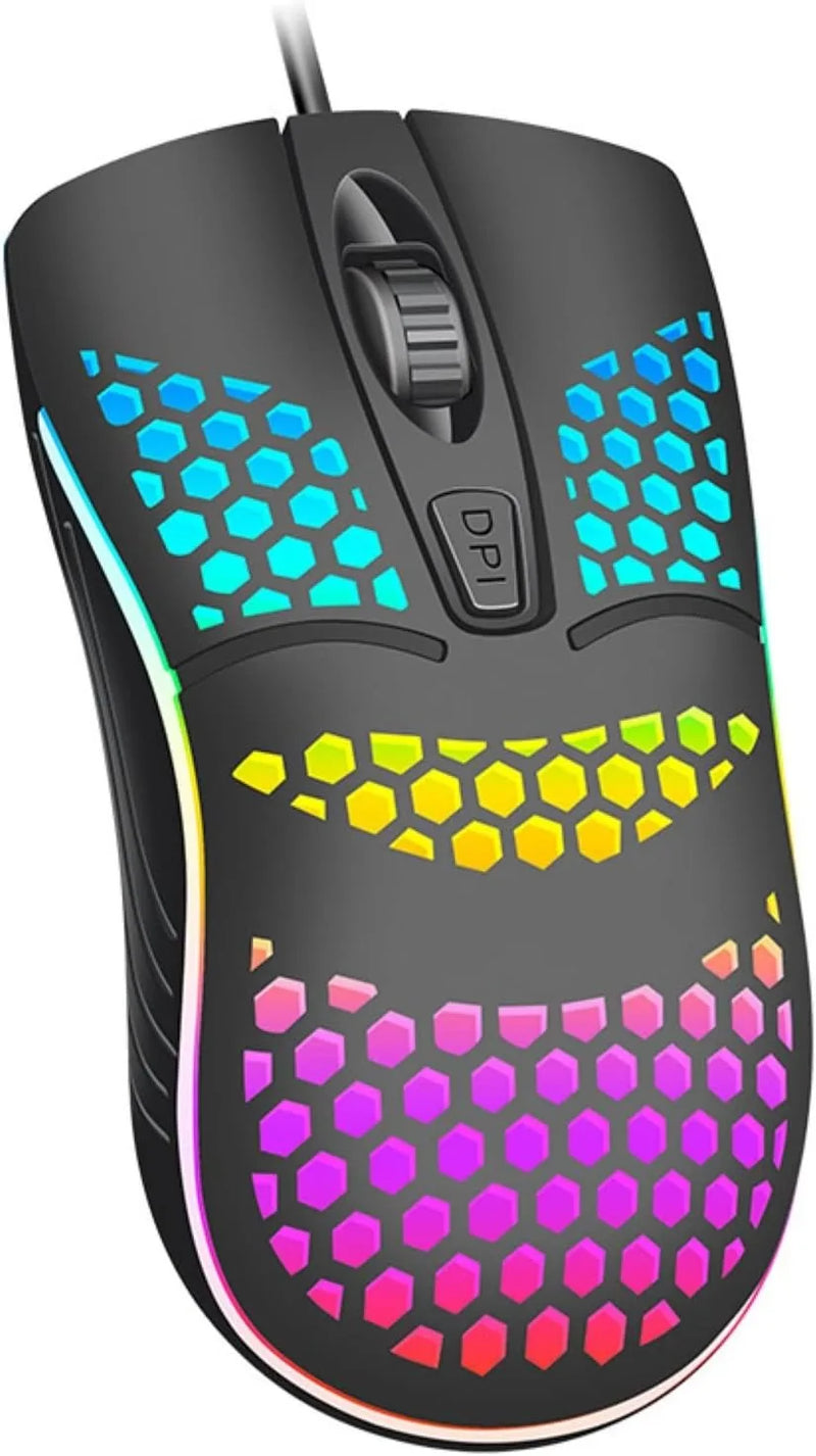 Mouse Óptico Gamer RGB LED com Fio USB de Alta Precisão, Iluminação Personalizável, Design Ergonômico Durável