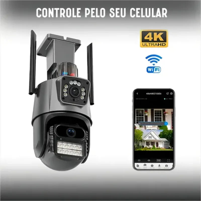 Câmera dupla P11 4K de 6 MP - 360 ° + visão noturna, alarme LED, à prova d'água, áudio bidirecional