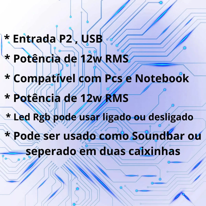 Caixa de som Gamer LED Subwoofer para PC, Notebook - Som estéreo de alta qualidade para jogos Música Ambiente e Conexão USB