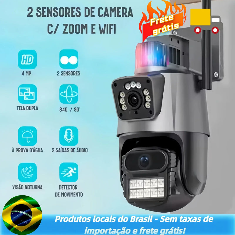 Câmera dupla P11 4K de 6 MP - 360 ° + visão noturna, alarme LED, à prova d'água, áudio bidirecional