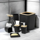 kit acessórios para banheiro conjunto 6 peças lavabo utensílios design moderno plástico c/ bambu ecológico lixeira saboneteira