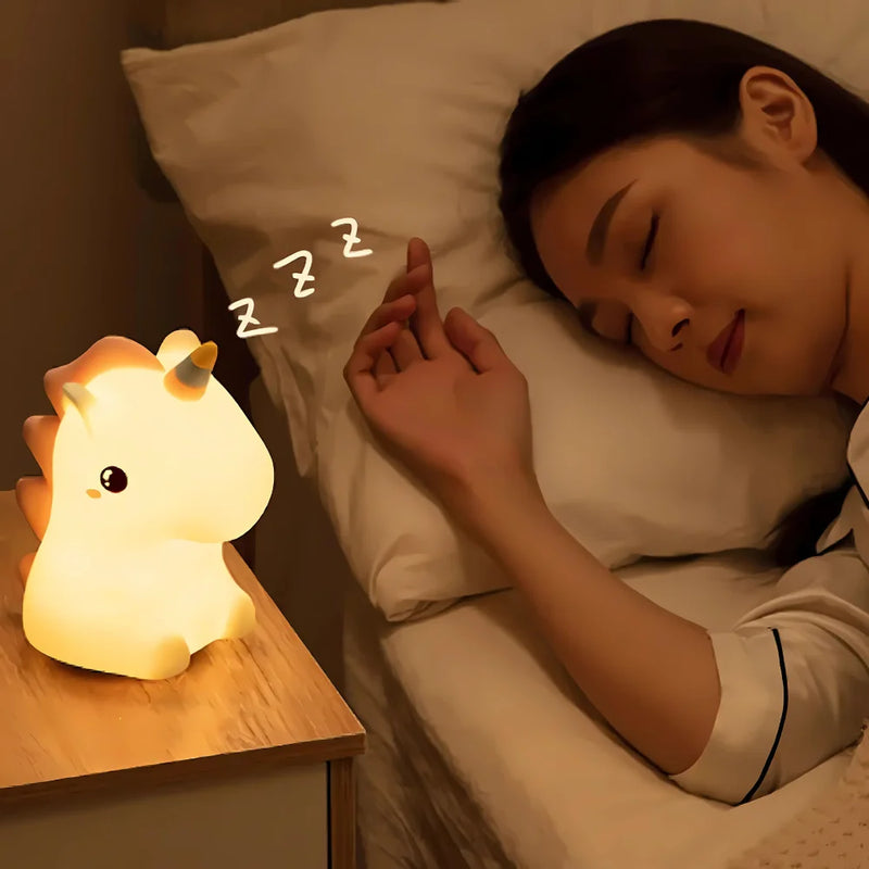 Mini Luminária Unicórnio Fofo Led Silicone Touch Abajur Recarregável