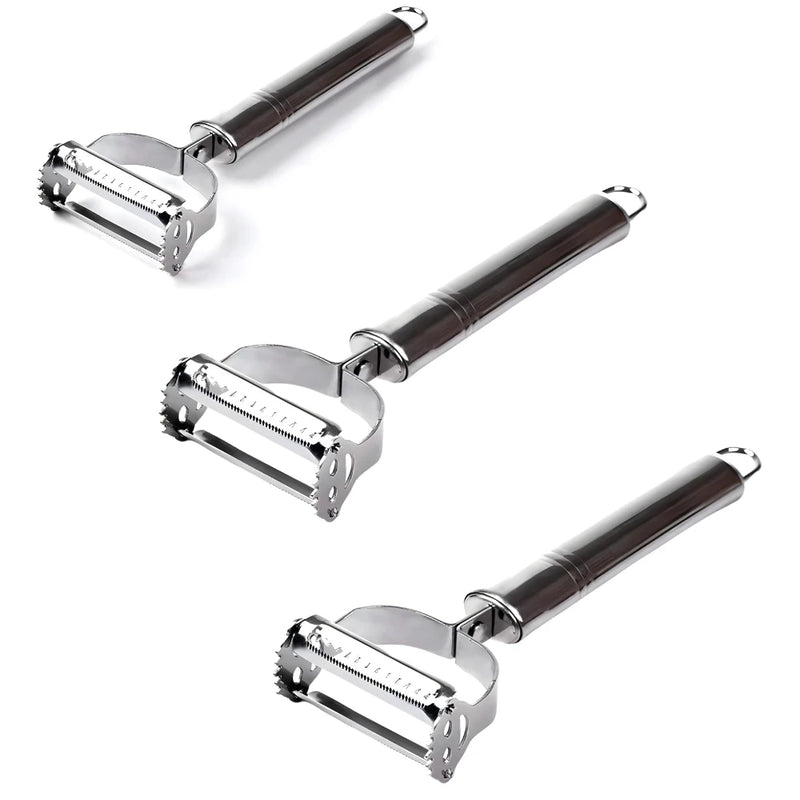Kit Descascador e Cortador de Frutas com Lâmina Dupla em Aço Inox 3 Peças para Vegetais