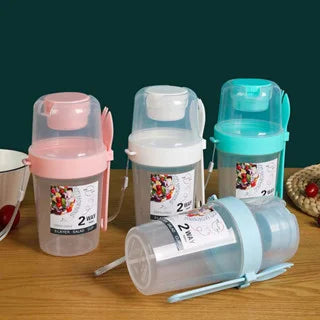 Porta de salada de vidro com garfo e mosto integrados - recipiente hermético para alimentos frescos, ideal para potes de fitness