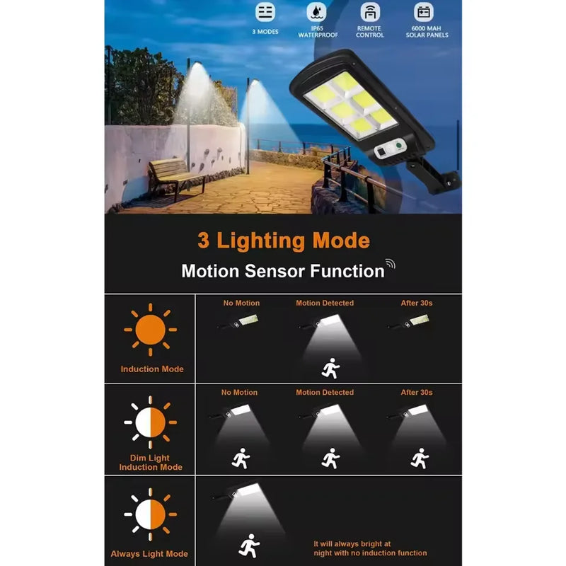 Luminária Solar Mini Sensor de Movimento Controle Remoto 60W Iluminação LED Externa Jardim Sustentável Varanda Recarregável