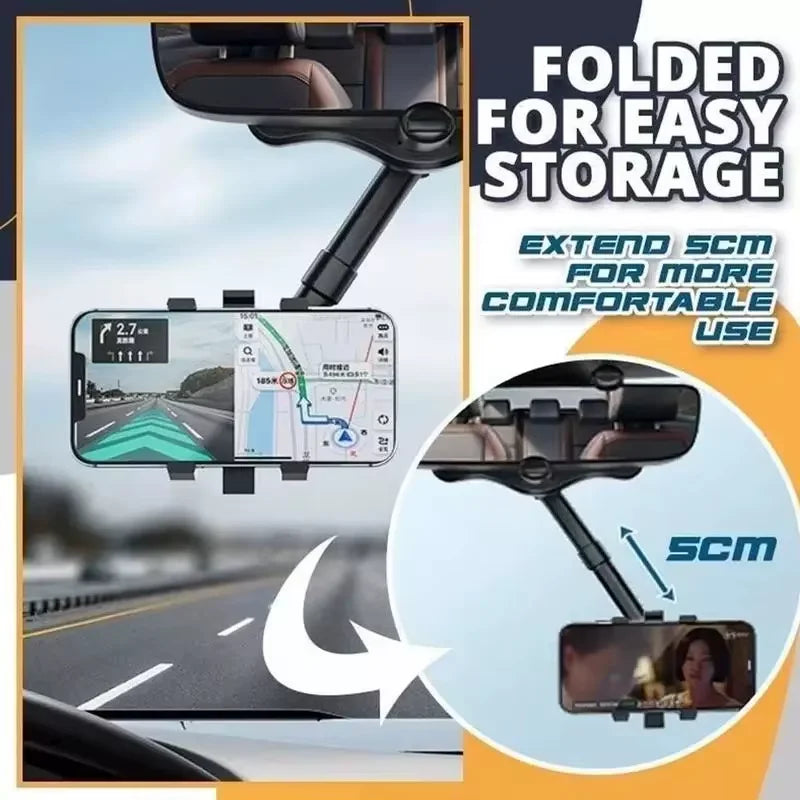 Suporte universal para celular no espelho retrovisor de carro, 360 graus, fixação segura para smartphone e GPS