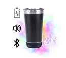 Copo térmico inox com tampa abridor e caixa de som com bluetooth Led 420ML